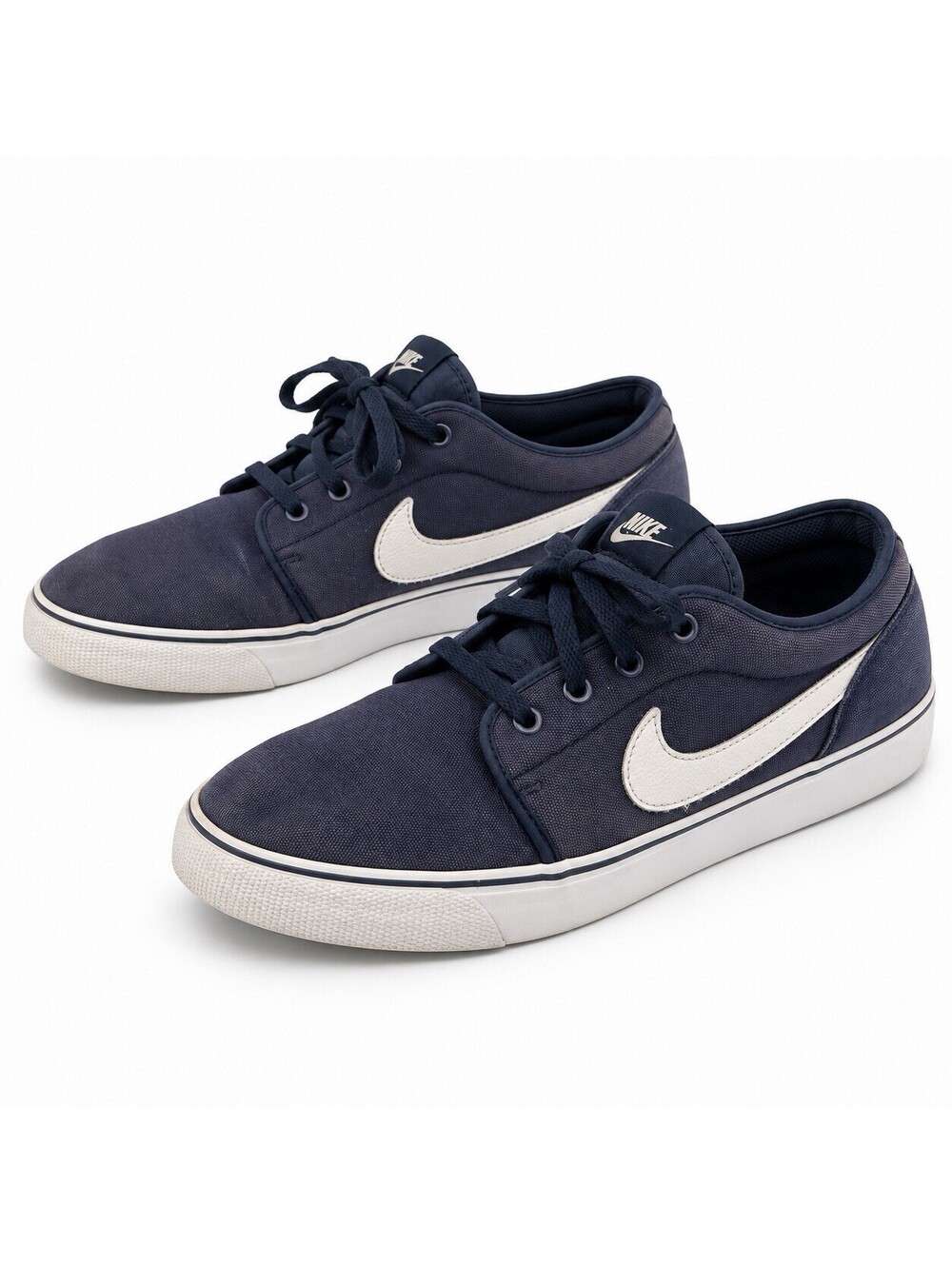 Nike Toki Low TXT Mens 12 Navy Blue White Canvas Skate Shoes 555272-411